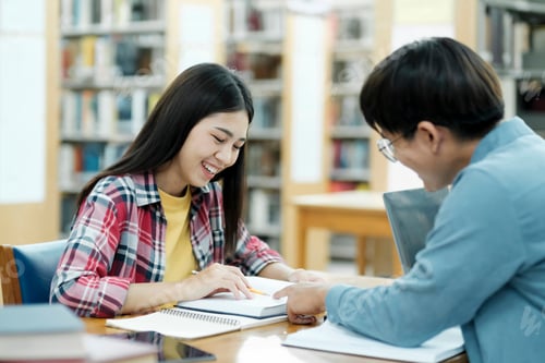 Preview: Young students campus helps friend catching up and learning.