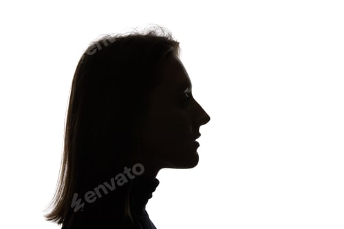 Preview: Side view of woman with straight hair isolated on white