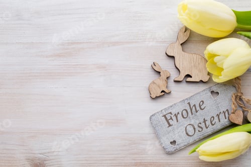 Preview: Easter and spring decoration, flowers and eggs.