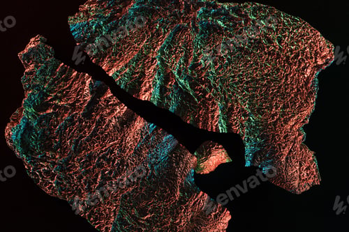 Preview: top view of ragged textured foil with colorful lighting reflection in darkness isolated on black