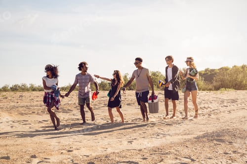 Preview: Diverse group of young friends having a walk