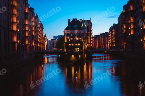 Preview: Water castle in old Speicherstadt or Warehouse district, Hamburg, Germany
