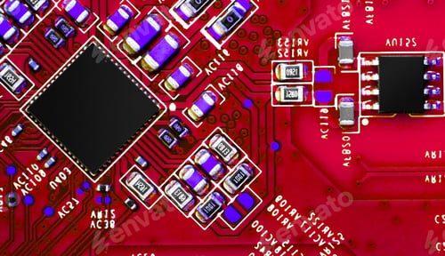 Preview: Close up of components and microchips on PC circuit board