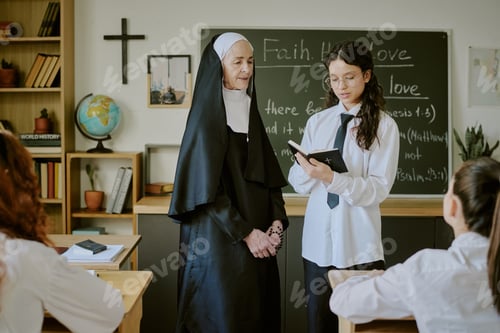 Preview: Discussing Religious Teachings in Classroom with Nun and Students