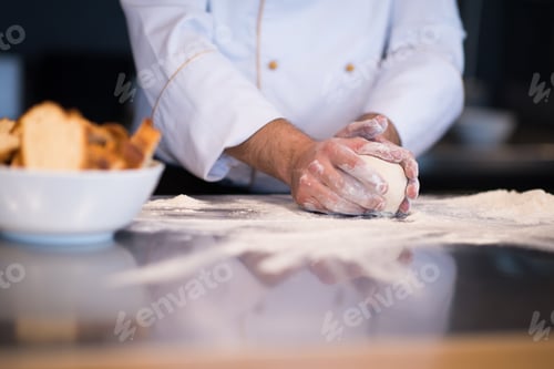 Preview: chef hands preparing dough for pizza