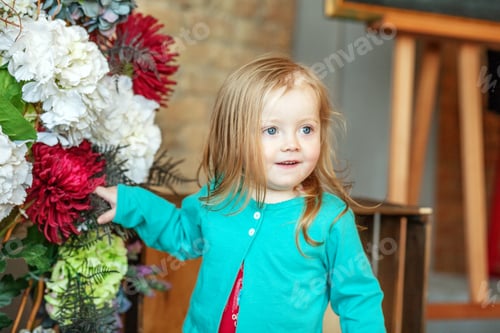 Preview: Little kid girl in the room. 2-3 years. The concept of childhood