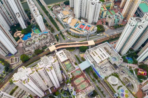 Preview: Drone fly over Hong Kong city in residential district
