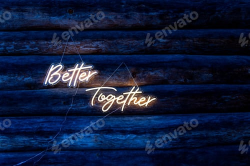 Preview: Better Together - neon sign on a wooden wall, blue color tones