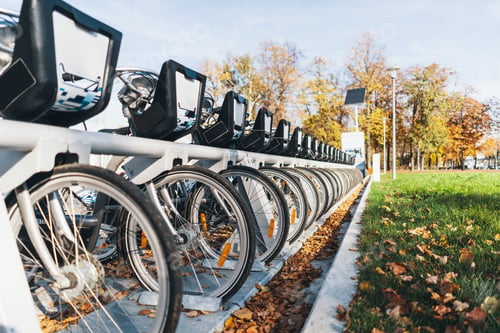 Preview: Modern street bike parking, copy space on bicycle