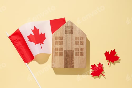 Preview: A wooden house with the flag of Canada