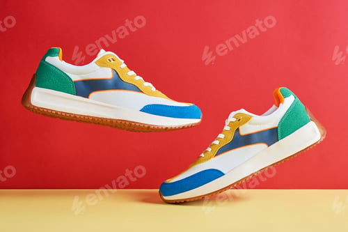 Preview: Stylish trendy shoes on colorful background