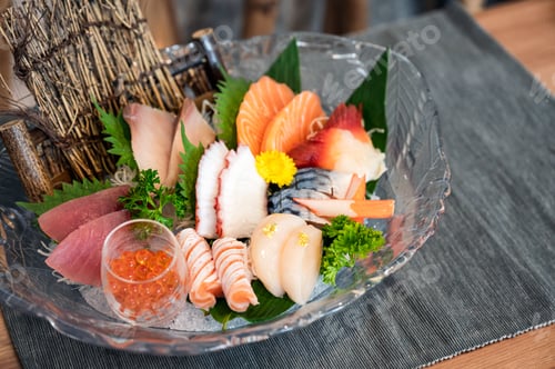 Preview: Various japanese fresh sashimi fish and seafood set