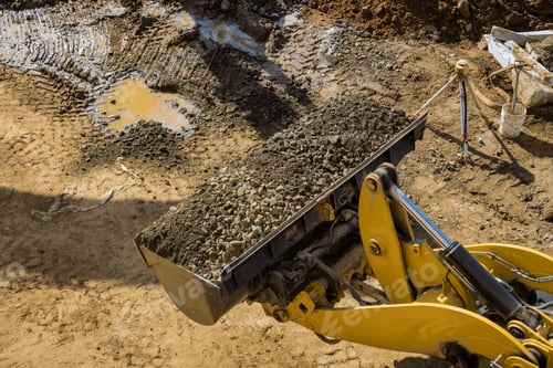 Preview: Heavy excavator excavating soil working during road works, movin