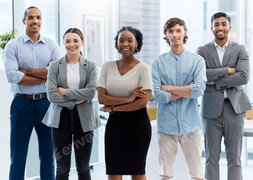 Preview: Collaboration , teamwork and leadership with proud business, partner standing in unity and power in