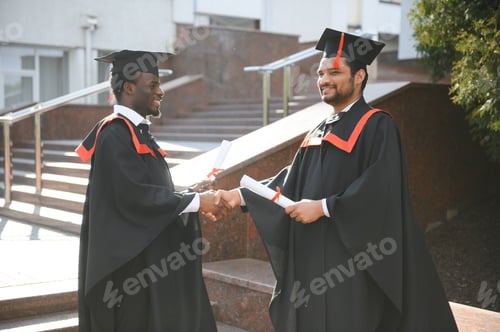 Preview: Happy boys students university graduates. Multiracial students