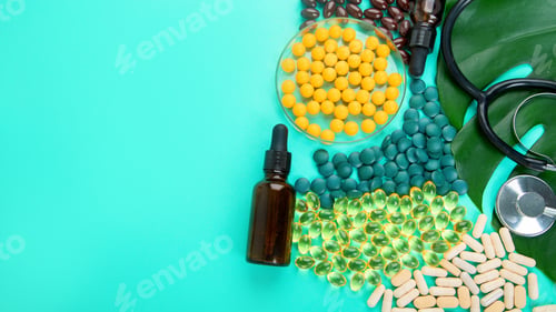 Preview: Alternative Herb Medicine. Bottles And Capsules. Organic Natural . Food Nutrition Healthy And