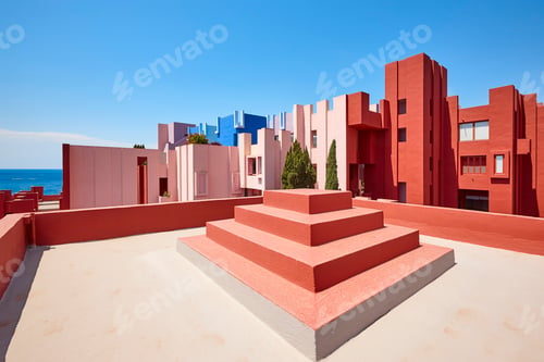 Preview: Geometric building construction. The red wall, La manzanera. Calpe