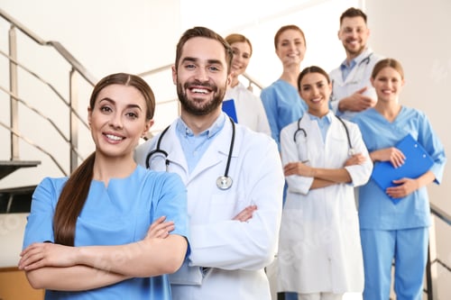 Preview: Group of medical doctors at clinic. Unity concept