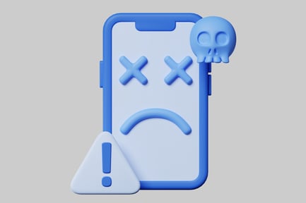 Preview: Crashed Phone with Alert and Skull