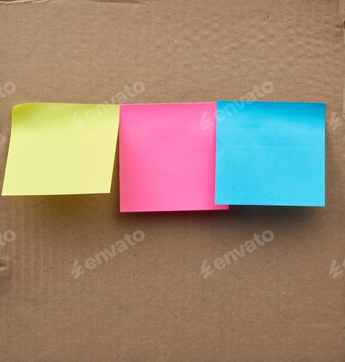 Preview: Blank square multicolored sheets of paper stickers glued
