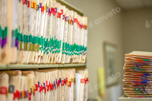 Preview: Stack of medical charts, in a medical office space