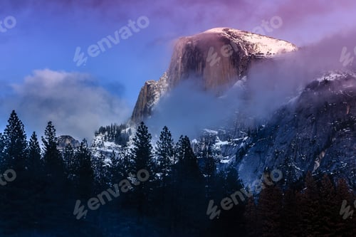 Preview: Twilight Winter Clouds On Half Dome, Yosemite National Park, California