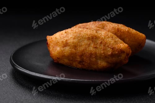 Preview: Delicious baked potato cutlet stuffed with chicken and vegetables, spices and salt