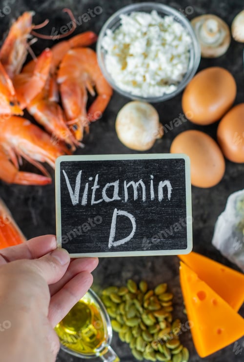 Preview: Products containing vitamin D. Selective focus.