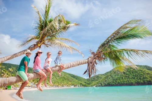Preview: Young family on vacation have a lot of fun on palmtree