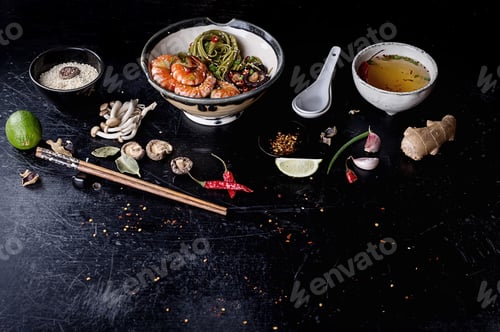Preview: Green tea soba noodles with shrimp