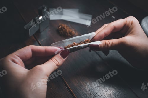 Preview: High angle shot of a female rolling a joint