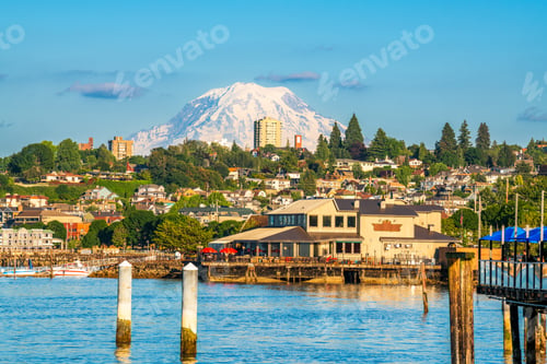 Preview: Tacoma, Washington, USA with Mt. Rainier in the distance on Commencement Bay