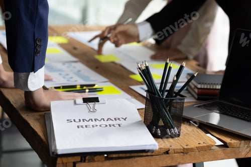 Preview: Business meeting, colleagues brainstorm together, discuss business project planning.