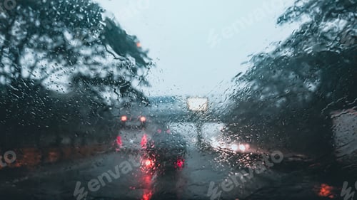 Preview: Car windshield with heavy rain background