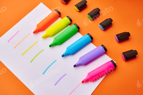 Preview: Colorful permanent markers on paper sheet