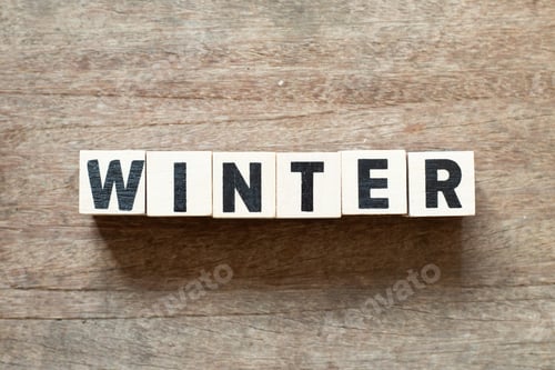 Preview: Alphabet letter block in word winter on wood background