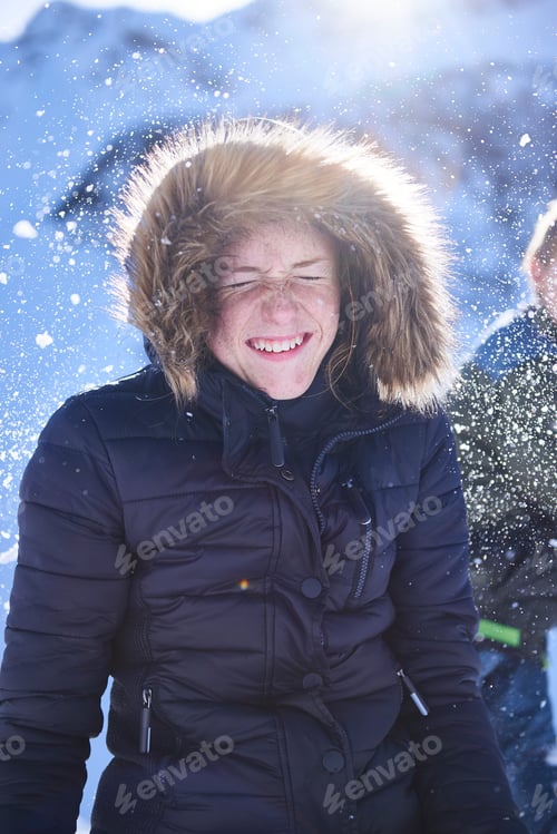 Preview: Siblings having snow ball fight, Hintertux, Tirol, Austria