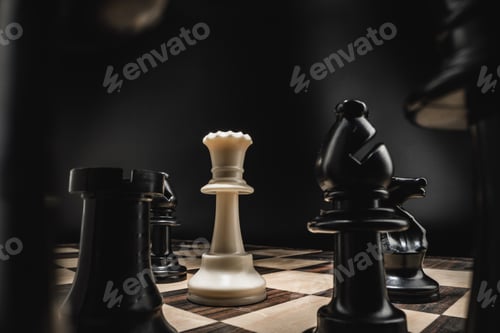 Preview: Chess board with figures on dark background