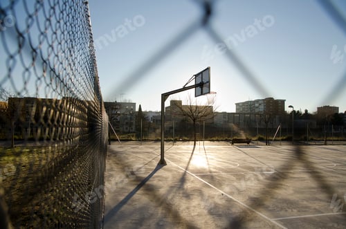 Preview: Basketball court net before a match, sport concept