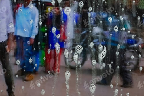 Preview: Background Wet- Raindrop Realistic. Water Splash Shower- Bad Weather. Window- Soap Foam. Rainwater