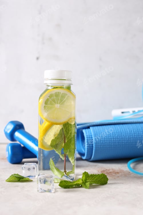 Preview: Refreshing Lemon Mint Water With Exercise Equipment