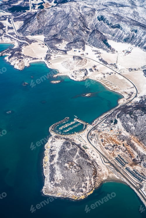 Preview: Aerial view of mountain landscape in winter season, Norway, Europe
