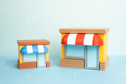 Preview: One store is larger than another showing business competition. Comparing franchises and growth