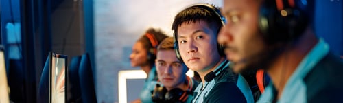 Preview: Cyber sportsmen participating in important match at gaming club