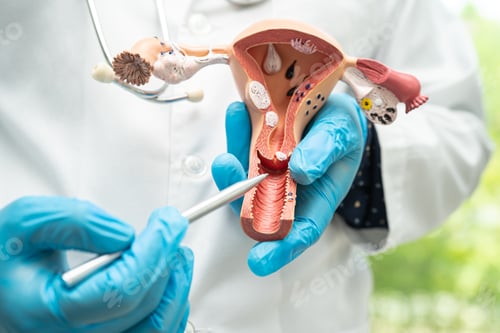 Preview: Uterus, doctor holding anatomy model for study diagnosis and treatment in hospital.