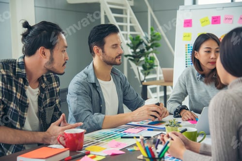 Preview: Creative design office center working teamwork. Happy business people partner plan strategy