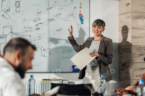 Preview: Female executive presenting marketing strategy to her team during a business meeting