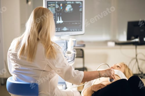 Preview: second screening . woman is viting a gynecologist