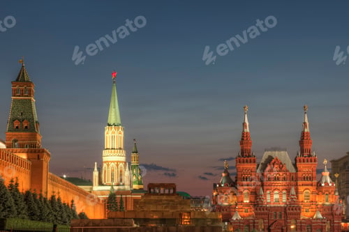 Preview: 54152,Illuminated ornate buildings, Moscow, Russia