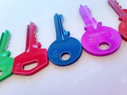 Preview: Colorful keys on white background